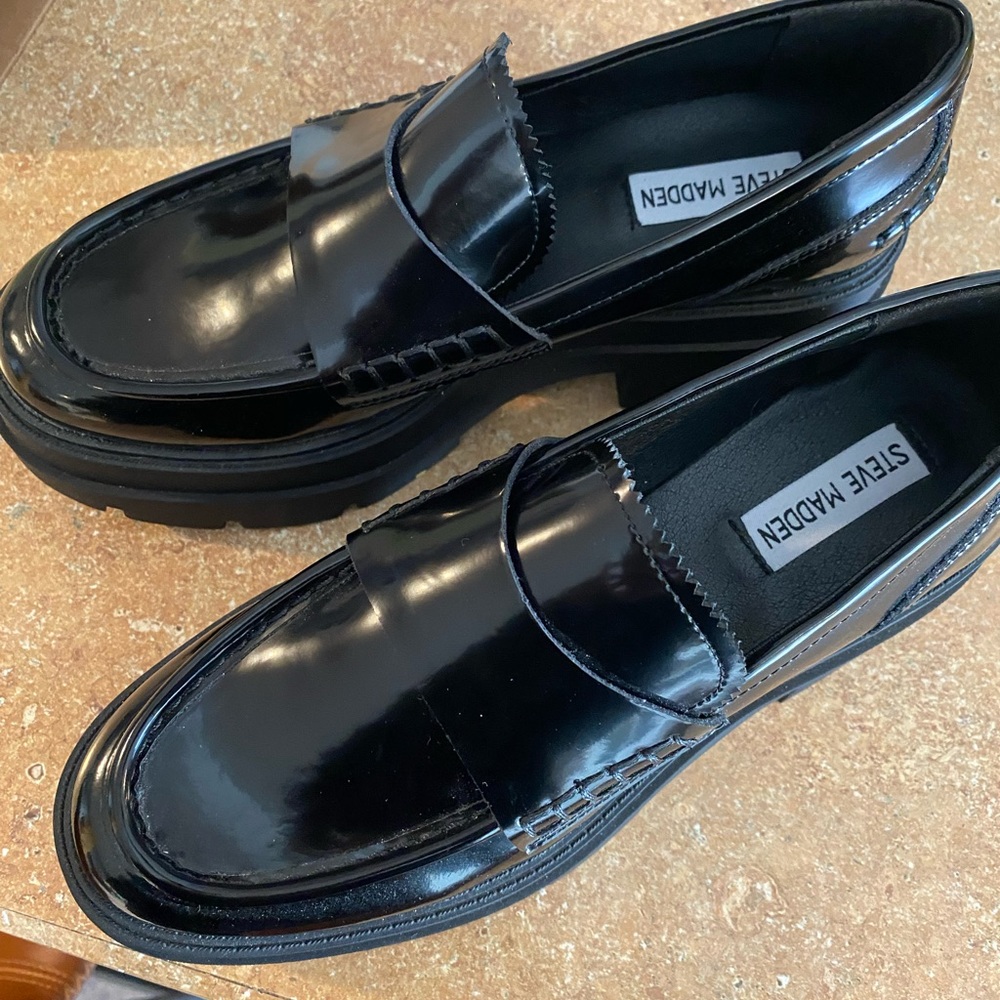 Steve Madden Glossy Black Slip-On Loafers